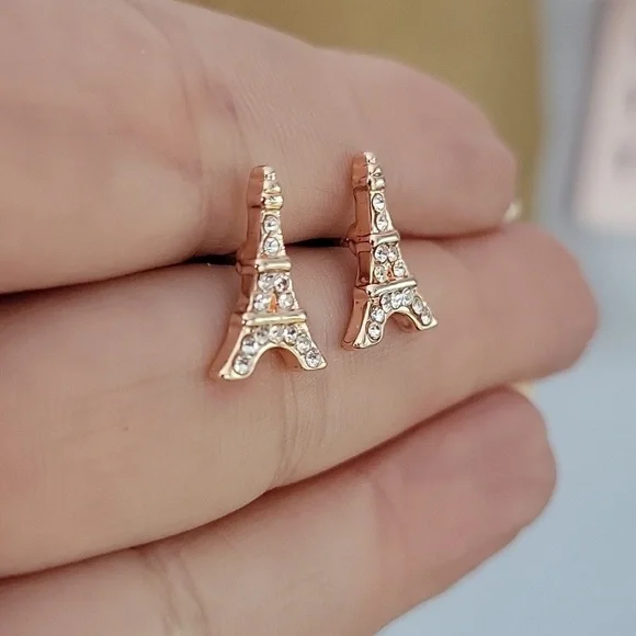Eiffel Tower Shimmer Stud Earrings, rose gold - Picture 6 of 7